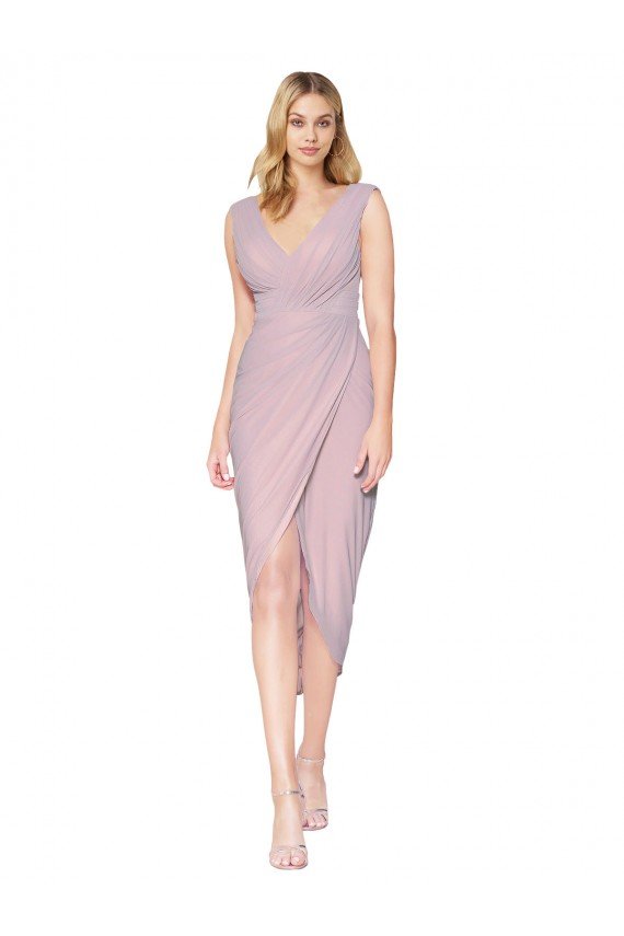 V-Back Primrose Soft Chiffon V-Neck Cocktail Length Sleeveless High Low Evening Dress UK for Sale