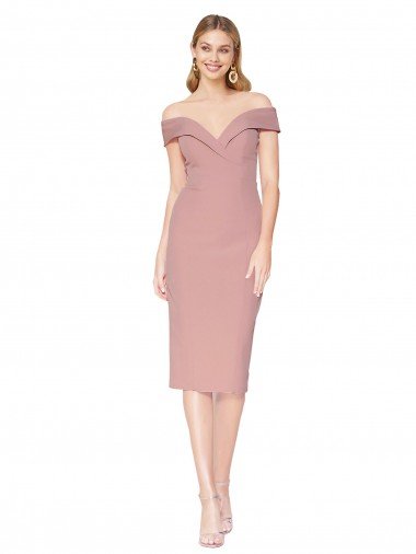 Stretch Crepe Off the Shoulder Knee Length Sleeveless Black Tie Evening Dress UK for Sale