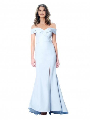 Light Sky Blue Stretch Crepe Off the Shoulder Long Sleeveless Evening Dress UK for Sale
