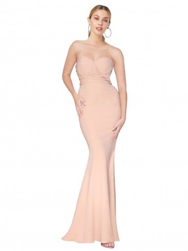 Nude Stretch Crepe Sweetheart Long Sleeveless Evening Dress UK for Sale