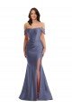 Low Back Silky Satin Off the Shoulder Long Sleeveless Black Tie Plus Size Evening Dress UK for Sale