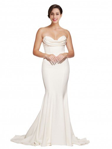 Low Back Stretch Satin Cowl Neck Sweep Train Sleeveless Formal Evening Dress UK for Sale