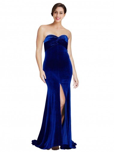 Low Back Stretch Velvet Sweetheart Sweep Train Sleeveless Formal Evening Gown UK for Sale