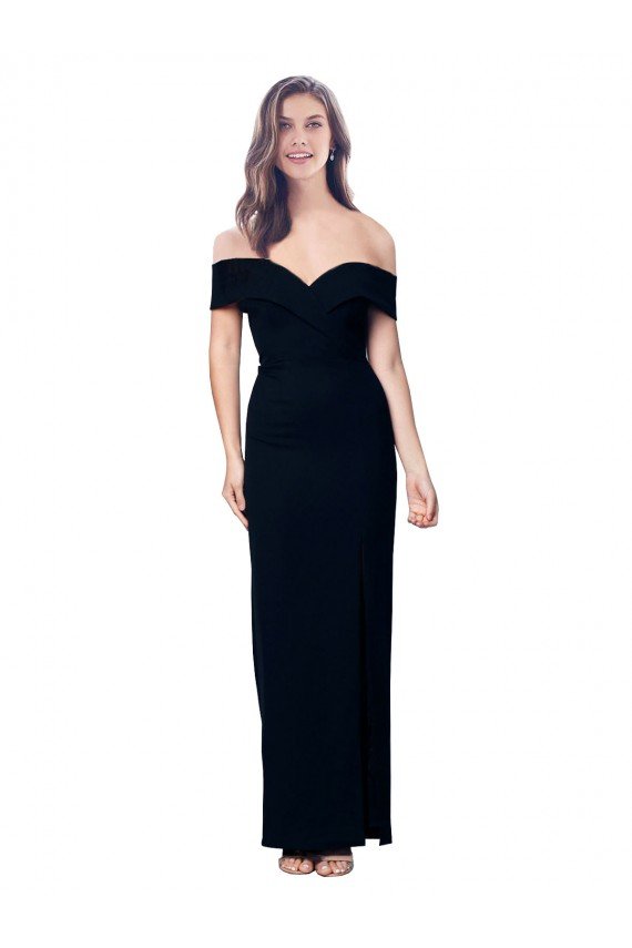 Black Stretch Crepe Off the Shoulder Long Sleeveless Evening Dress UK for Sale