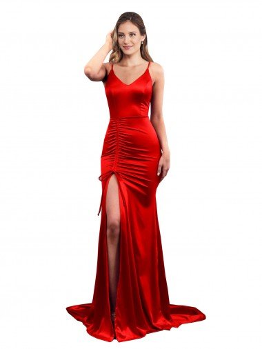 Low Back Stretch Satin Sweetheart Long Sleeveless Evening Dress UK for Sale