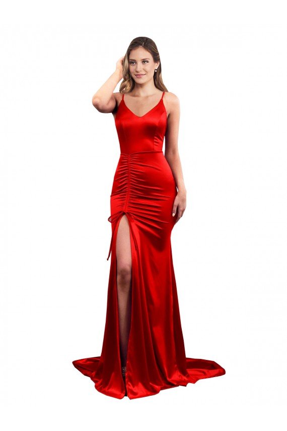 Low Back Stretch Satin Sweetheart Long Sleeveless Evening Dress UK for Sale