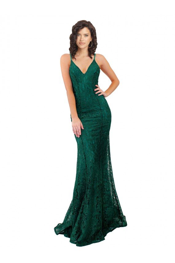 Open Back Lace V-Neck Long Sleeveless Black Tie Evening Dress UK for Sale