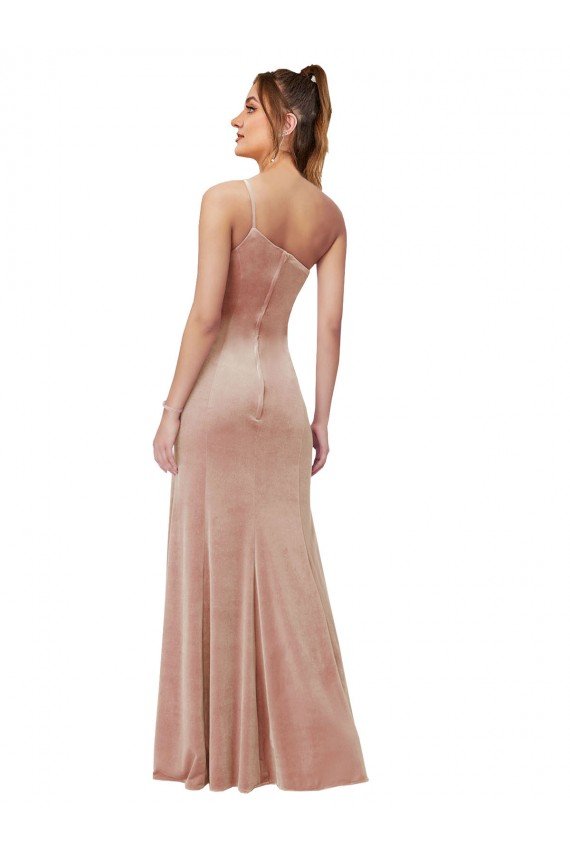 Pink Stretch Velvet One Shoulder Long Sleeveless Black Tie Evening Dress UK for Sale