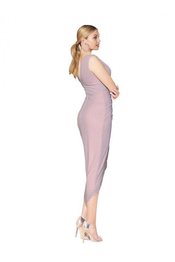 V-Back Primrose Soft Chiffon V-Neck Cocktail Length Sleeveless High Low Evening Dress UK for Sale