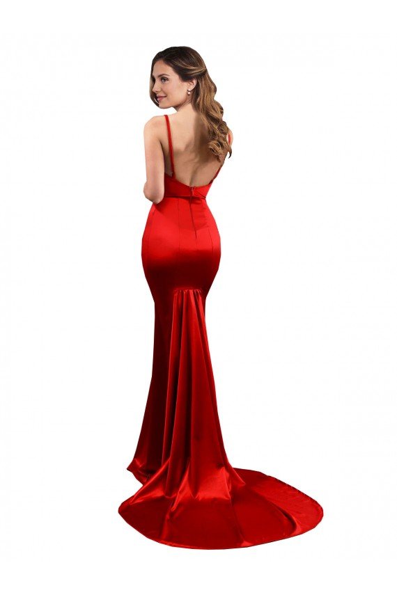 Low Back Stretch Satin Sweetheart Long Sleeveless Evening Dress UK for Sale