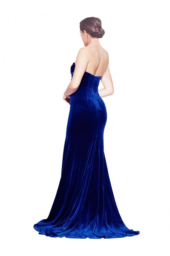 Low Back Stretch Velvet Sweetheart Sweep Train Sleeveless Formal Evening Gown UK for Sale