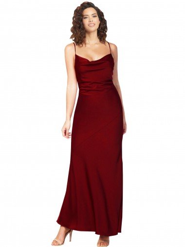 Low Back Silky Satin Cowl Neck Long Sleeveless Black Tie Evening Dress UK for Sale