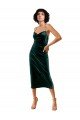 Open Back Stretch Velvet Spaghetti Straps Midi Length Sleeveless Evening Dress UK for Sale