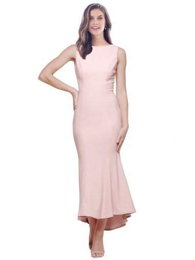 Low Back Stretch Crepe High Neck Midi Length Sleeveless High Low Evening Dress UK for Sale