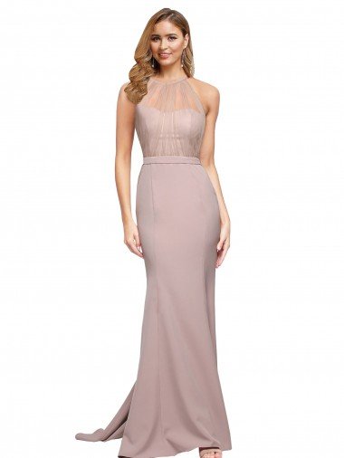 Dusty Pink Stretch Crepe Sweetheart Sweep Train Sleeveless Formal Evening Dress UK for Sale