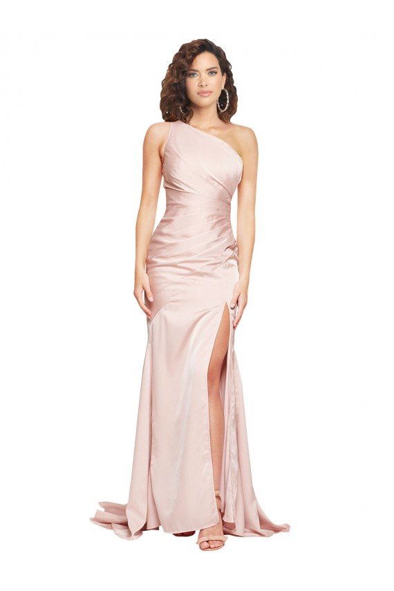 Silky Satin One Shoulder Long Sleeveless Black Tie Evening Dress UK for Sale