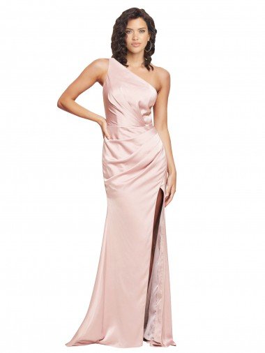 Low Back Silky Satin One Shoulder Long Sleeveless Formal Evening Dress UK for Sale