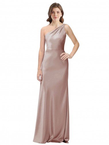 Open Back Dusty Pink Stretch Satin One Shoulder Long Sleeveless Formal Evening Dress UK for Sale