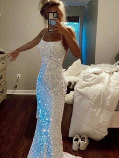 Velvet Sequin Spaghetti Straps Sweep Train Sleeveless Semi Formal Evening Dresses UK for Sale