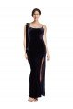 Low Back Dark Navy Stretch Velvet Spaghetti Straps Long Sleeveless Formal Evening Dress UK for Sale