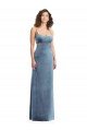 Low Back Dusty Blue Stretch Velvet Square Neck Long Sleeveless Formal Evening Dress UK for Sale