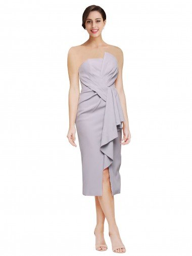Low Back Stretch Crepe Strapless Cocktail Length Sleeveless High Low Evening Dress UK for Sale