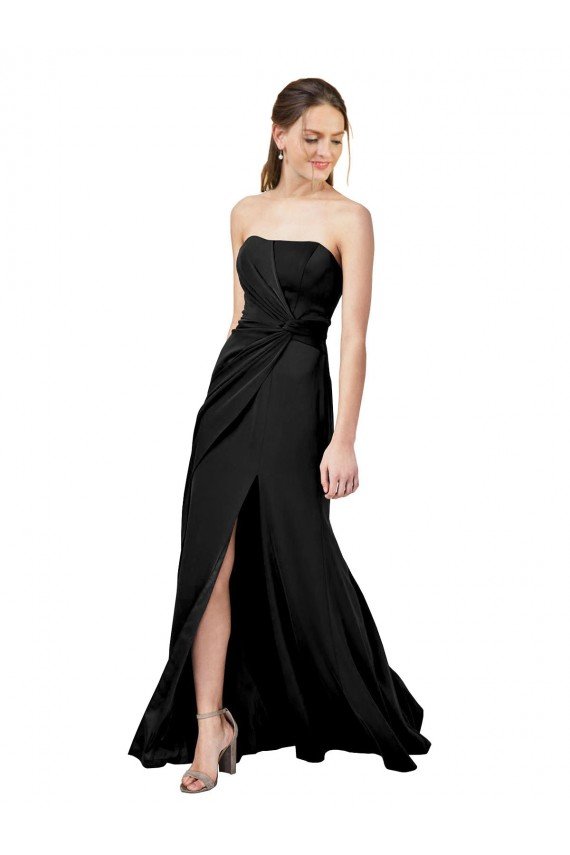 Low Back Black Stretch Crepe Strapless Long Sleeveless Evening Dress UK for Sale