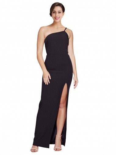 Black Stretch Crepe One Shoulder Long Sleeveless Formal Evening Dress UK for Sale