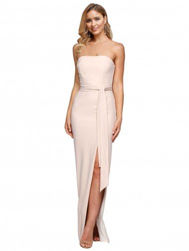 Low Back Nude Stretch Crepe Strapless Long Sleeveless Formal Evening Dress UK for Sale