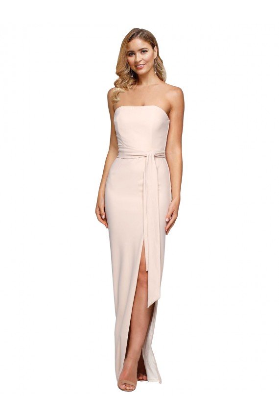 Low Back Nude Stretch Crepe Strapless Long Sleeveless Formal Evening Dress UK for Sale