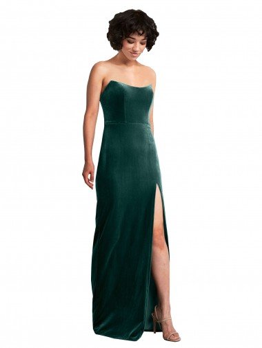 Low Back Stretch Velvet Strapless Long Sleeveless Black Tie Evening Dress UK for Sale