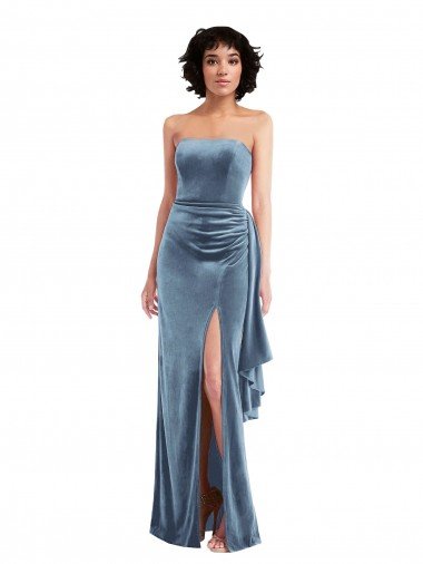 Low Back Stretch Velvet Strapless Long Sleeveless Formal Evening Dress UK for Sale