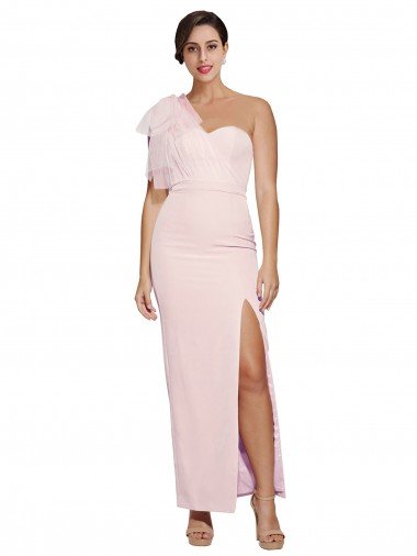Low Back Stretch Crepe One Shoulder Long Sleeveless Formal Evening Dress UK for Sale