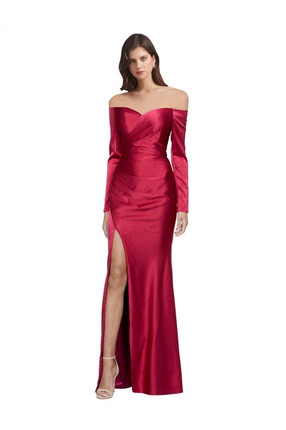 Stretch Satin Sweetheart Long Long Sleeves Formal Evening Dress UK for Sale