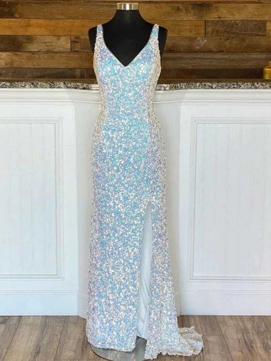 Velvet Sequin V-Neck Sweep Train Sleeveless Long Semi Formal Evening Dresses UK for Sale