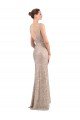 V-Back Silver Sparkling Sequin V-Neck Long Sleeveless Formal Evening Dress UK for Sale
