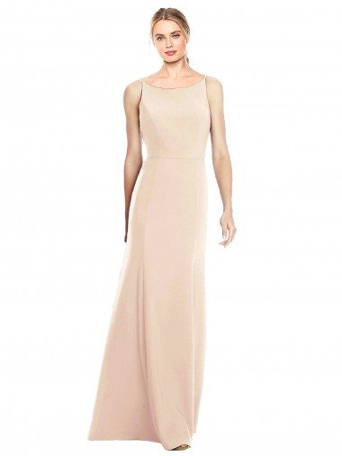 Open Back Nude Stretch Crepe Bateau Neck Long Sleeveless Semi Formal Evening Dress UK for Sale