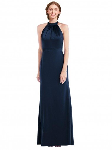 Open Back Stretch Crepe High Neck Long Sleeveless Semi Formal Evening Dress UK for Sale