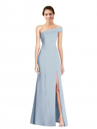 Light Sky Blue Stretch Crepe Off the Shoulder Long Sleeveless Formal Evening Dress UK for Sale