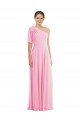 Barely Pink Soft Chiffon One Shoulder Long Sleeveless Semi Formal Evening Dress UK for Sale