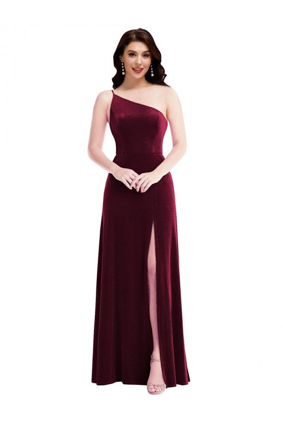Stretch Velvet One Shoulder Long Sleeveless Black Tie Evening Dress UK for Sale
