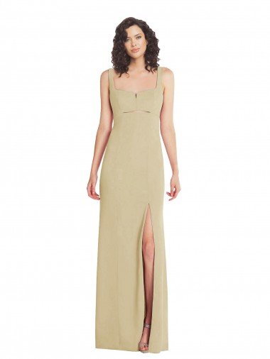 Low Back Champagne Stretch Crepe Square Neck Long Sleeveless Formal Evening Dress UK for Sale