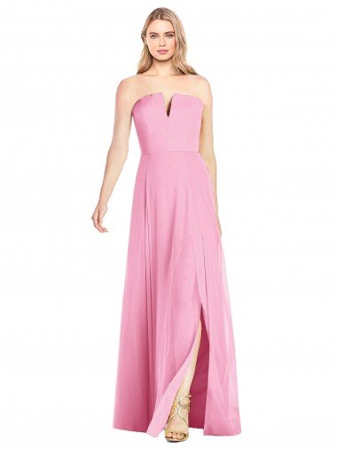 Hot Pink Soft Chiffon V-Neck Long Sleeveless Semi Formal Evening Dress UK for Sale