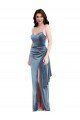 Low Back Dusty Blue Stretch Velvet Spaghetti Straps Long Sleeveless Formal Evening Dress UK for Sale